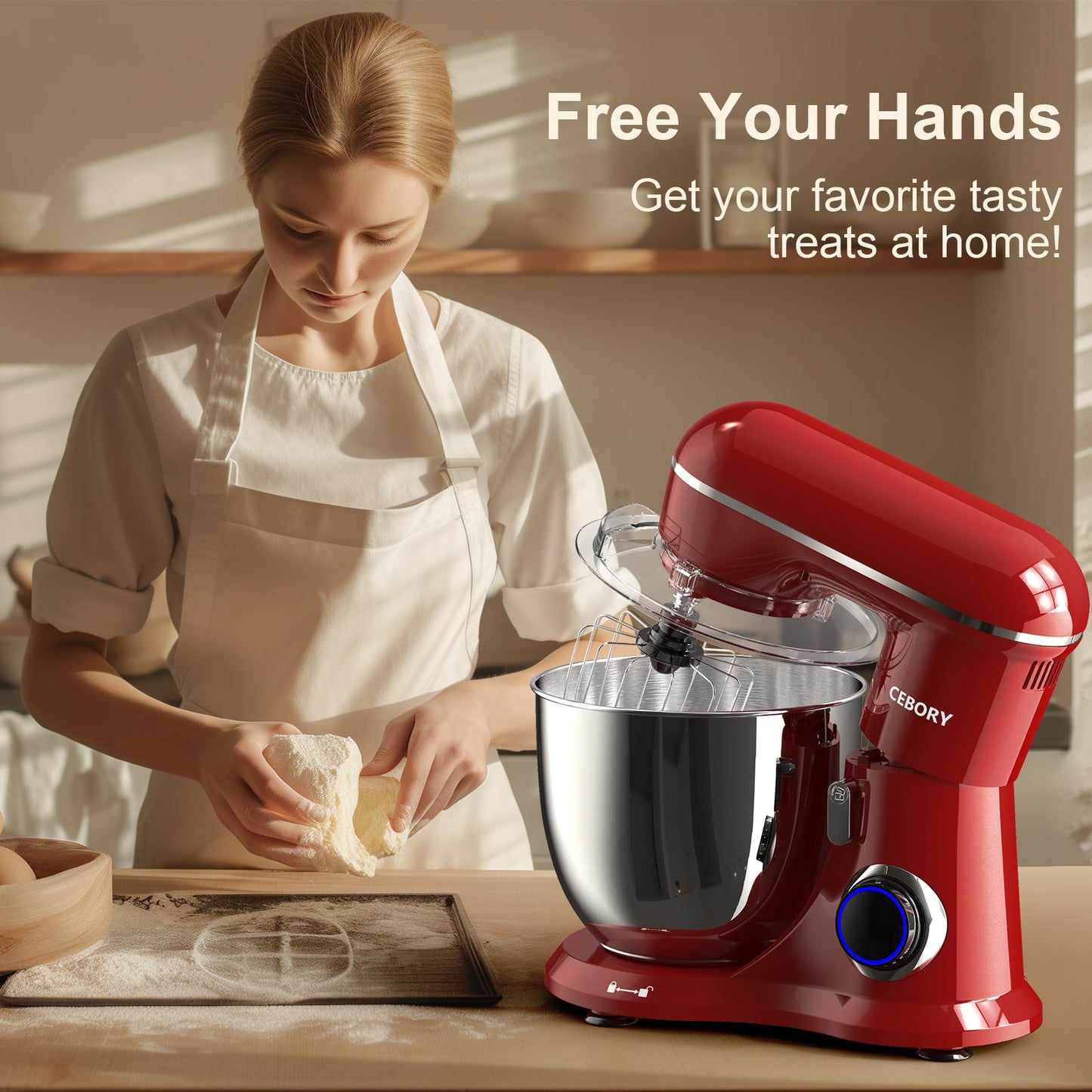 3-IN-1 Electric Stand Mixer, 660W 10-Speed With Pulse Button, Attachments Include 6.5QT Bowl, Dough Hook, Beater, Whisk For Most Home Cooks, Empire Red sun store