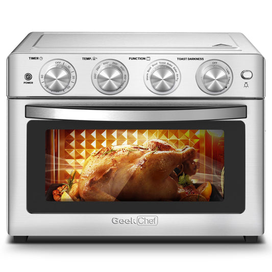 Geek Chef Air Fryer 6 Slice 26QT 26L Air Fryer Fry Oil-Free   Extra Large Toaster Oven Combo   Air Fryer Oven  Roast  Bake   Broil  Reheat   Convection Countertop Oven   Stainless St sun store