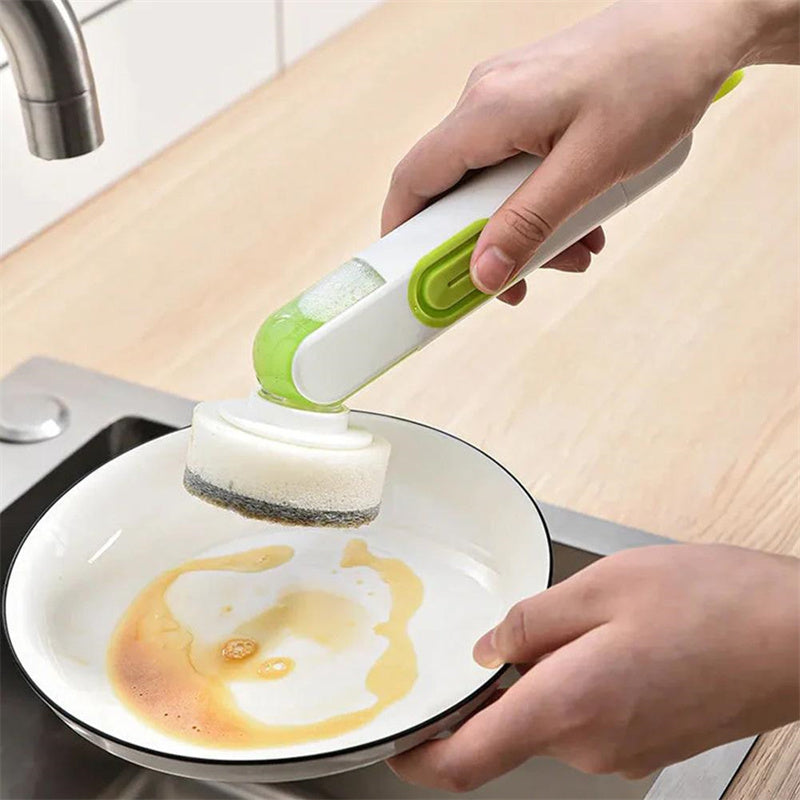Multi-Functional Long-Handle Liquid-Filled Cleaning Brush Washing Up Brushes With Liquid Dispenser Two Replacement Heads For Kitchen Cleaning Brush Gadgets sun store