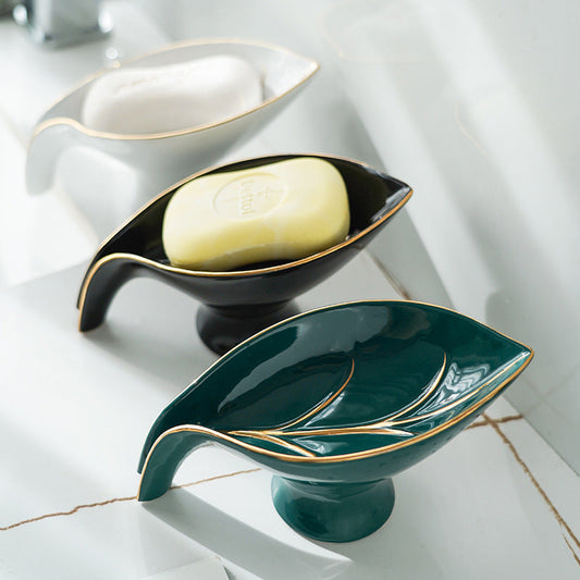 Ceramics Leaf Shape Soap Box Bathroom Soap Holder Dish Storage Plate Tray Bathroom Shower Supplies Bathroom Rack sun store
