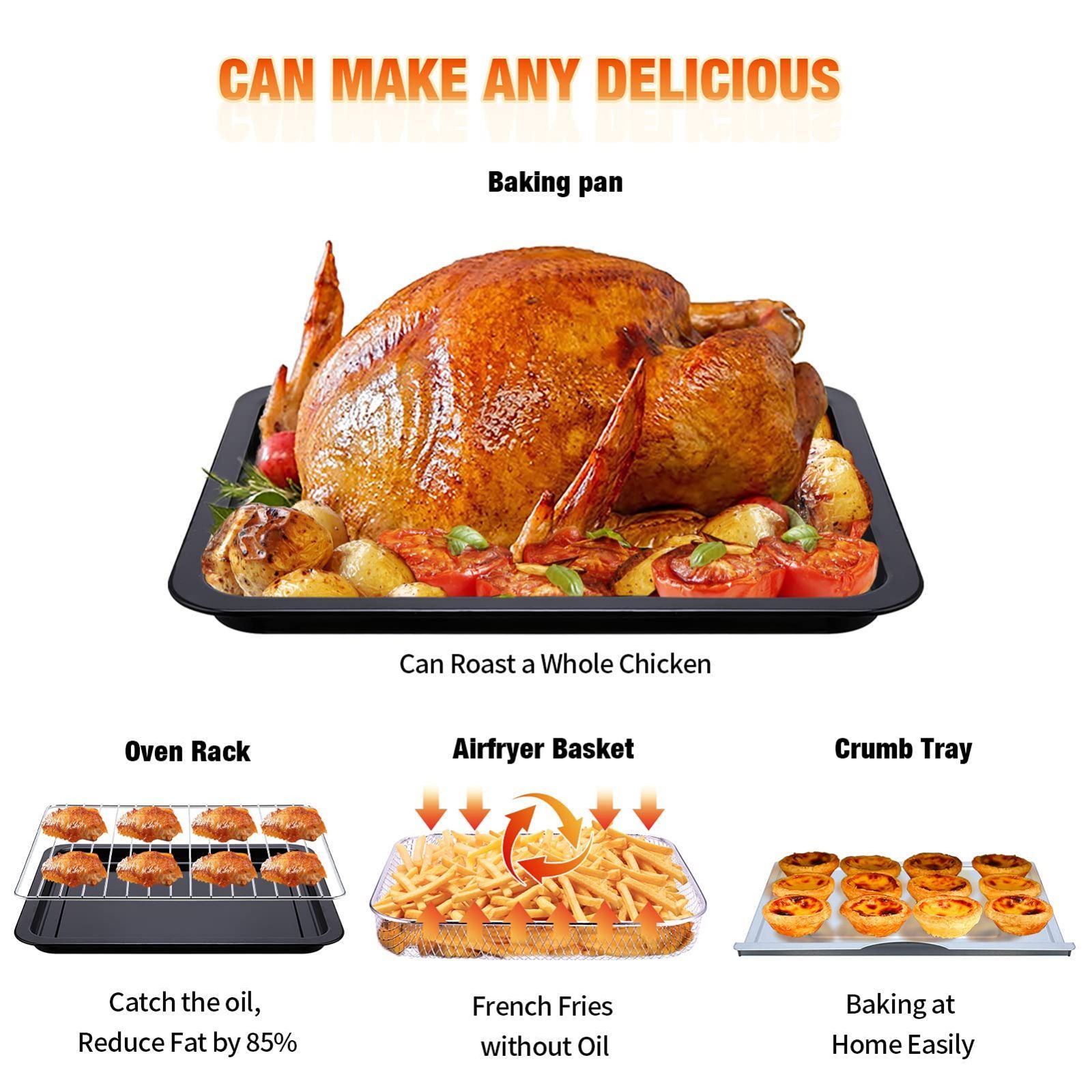 Geek Chef Air Fryer 6 Slice 26QT 26L Air Fryer Fry Oil-Free   Extra Large Toaster Oven Combo   Air Fryer Oven  Roast  Bake   Broil  Reheat   Convection Countertop Oven   Stainless St sun store