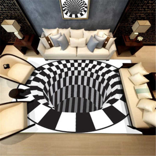 3D Vortex Carpet Black White Grid Bottomless Hole Illusion Rug Living Room Bedroom Anti-Slip Floor Mats Home Fashion Carpet Rugs sun store