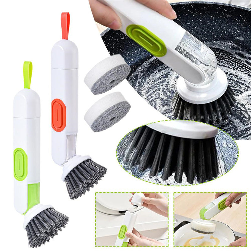 Multi-Functional Long-Handle Liquid-Filled Cleaning Brush Washing Up Brushes With Liquid Dispenser Two Replacement Heads For Kitchen Cleaning Brush Gadgets sun store