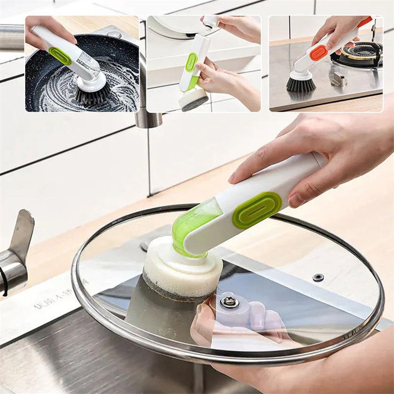 Multi-Functional Long-Handle Liquid-Filled Cleaning Brush Washing Up Brushes With Liquid Dispenser Two Replacement Heads For Kitchen Cleaning Brush Gadgets sun store