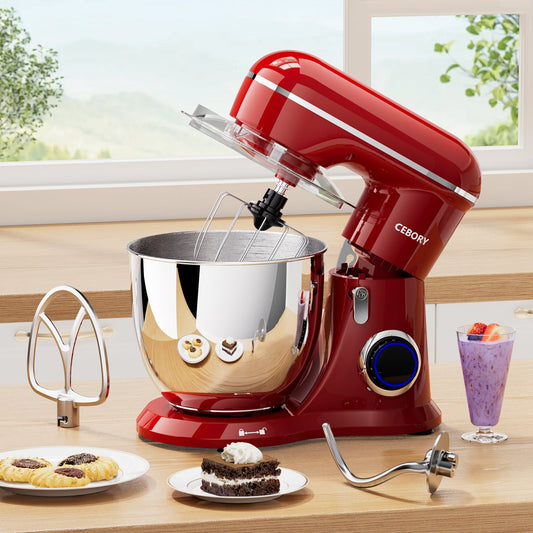 3-IN-1 Electric Stand Mixer, 660W 10-Speed With Pulse Button, Attachments Include 6.5QT Bowl, Dough Hook, Beater, Whisk For Most Home Cooks, Empire Red sun store